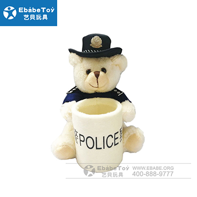 警察小熊笔筒 毛绒玩具熊公仔 厂家定制